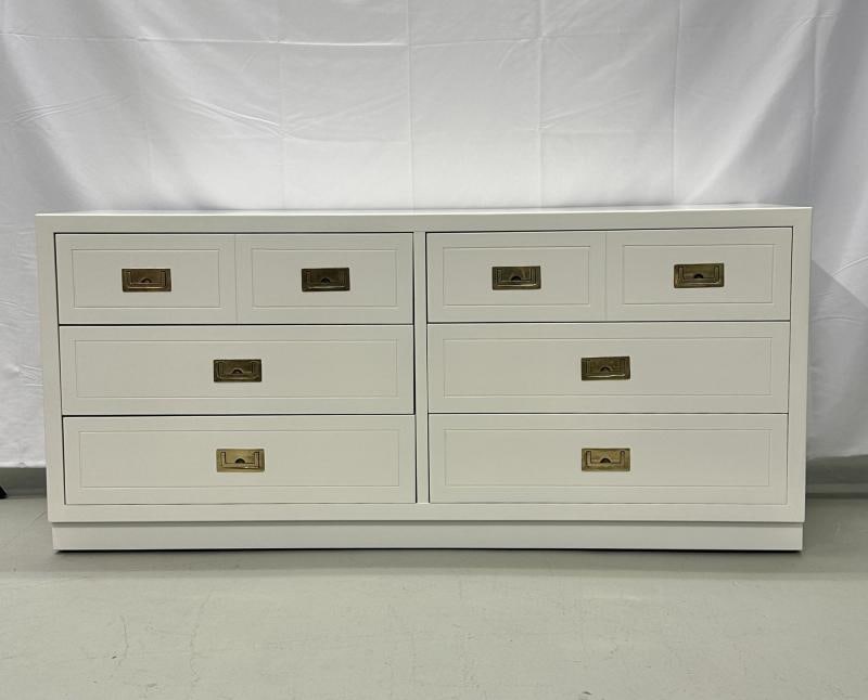 Mid-Century Modern White Campaign Dresser / Chest of Drawers, America, Brass - 2