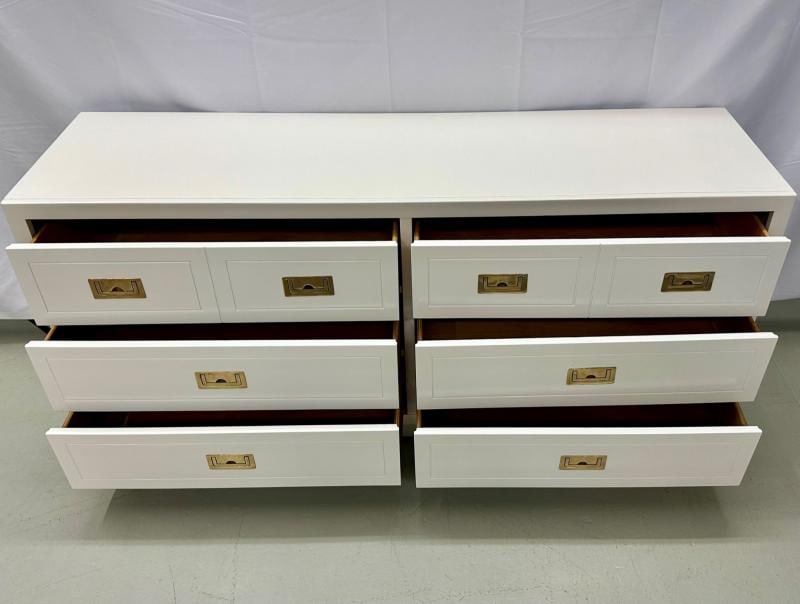 Mid-Century Modern White Campaign Dresser / Chest of Drawers, America, Brass - 8