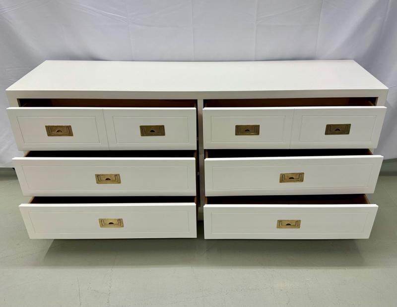 Mid-Century Modern White Campaign Dresser / Chest of Drawers, America, Brass - 9