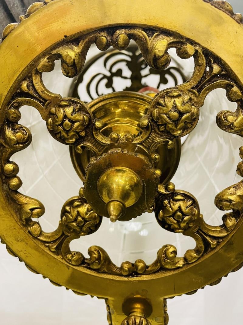 Empire Dore Lantern Chandelier, Frosted Etched Glass, 19th Century, Solid Bronze - 10