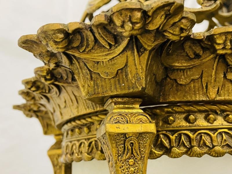 Empire Dore Lantern Chandelier, Frosted Etched Glass, 19th Century, Solid Bronze - 11
