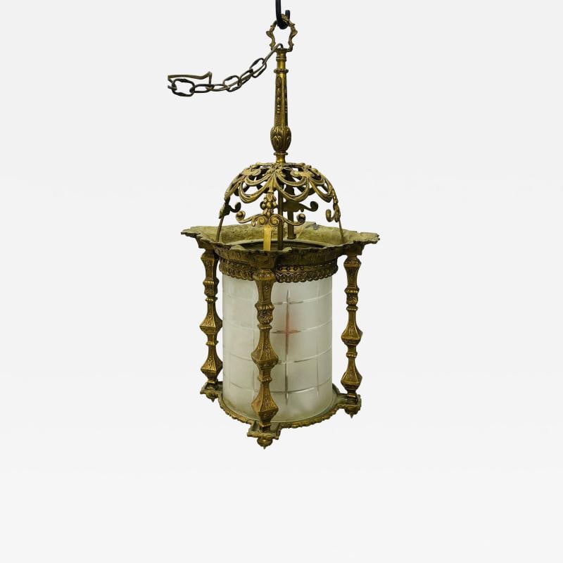 Empire Dore Lantern Chandelier, Frosted Etched Glass, 19th Century, Solid Bronze: Title: Empire Dore Lantern Chandelier, Frosted Etched Glass, 19th Century, Solid Bronze Description: Description 1: Empire Dore Lantern Chandelier, Frosted Etched Glass, 19th Century, Solid Bronze Pen
