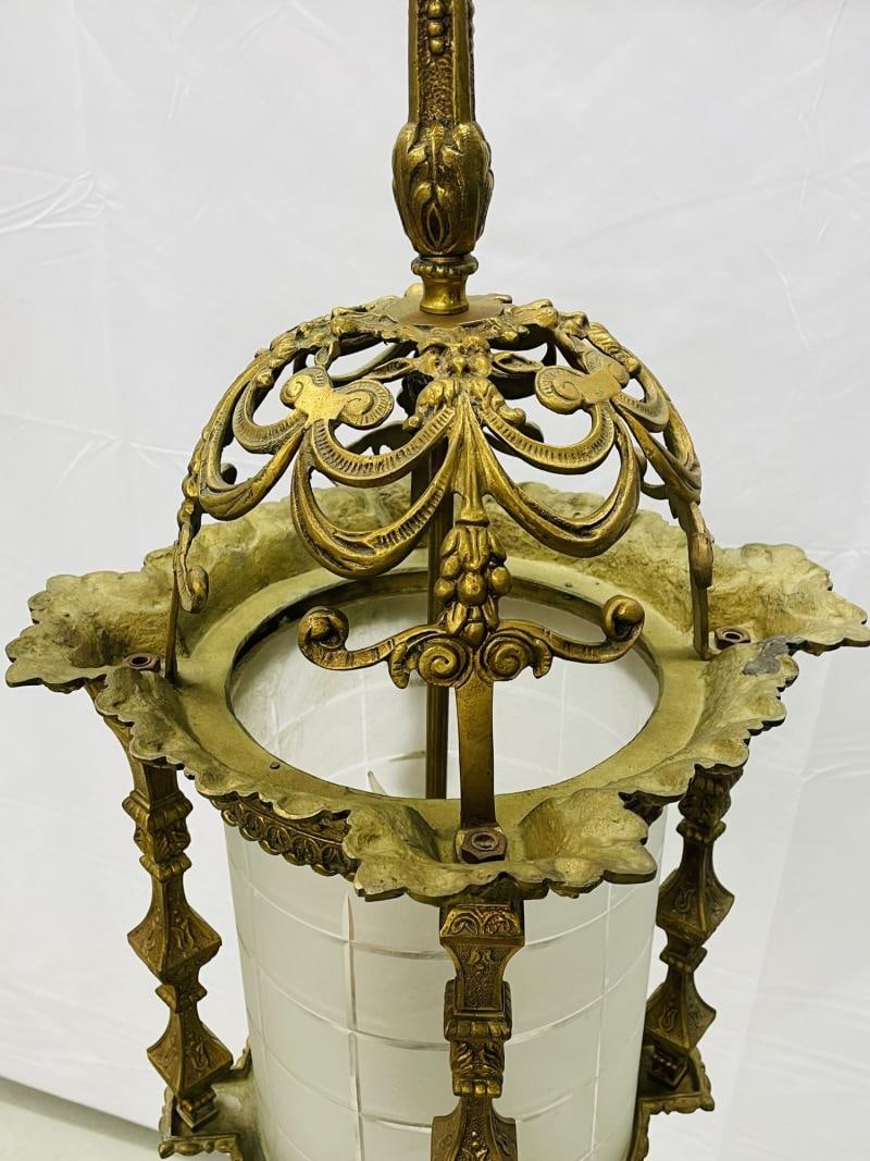 Empire Dore Lantern Chandelier, Frosted Etched Glass, 19th Century, Solid Bronze - 7