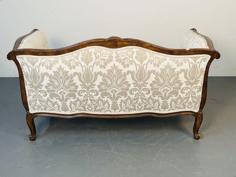 Small Louis XV Mahogany Carved Settee / Sofa, Floral Silk Upholstery - 10
