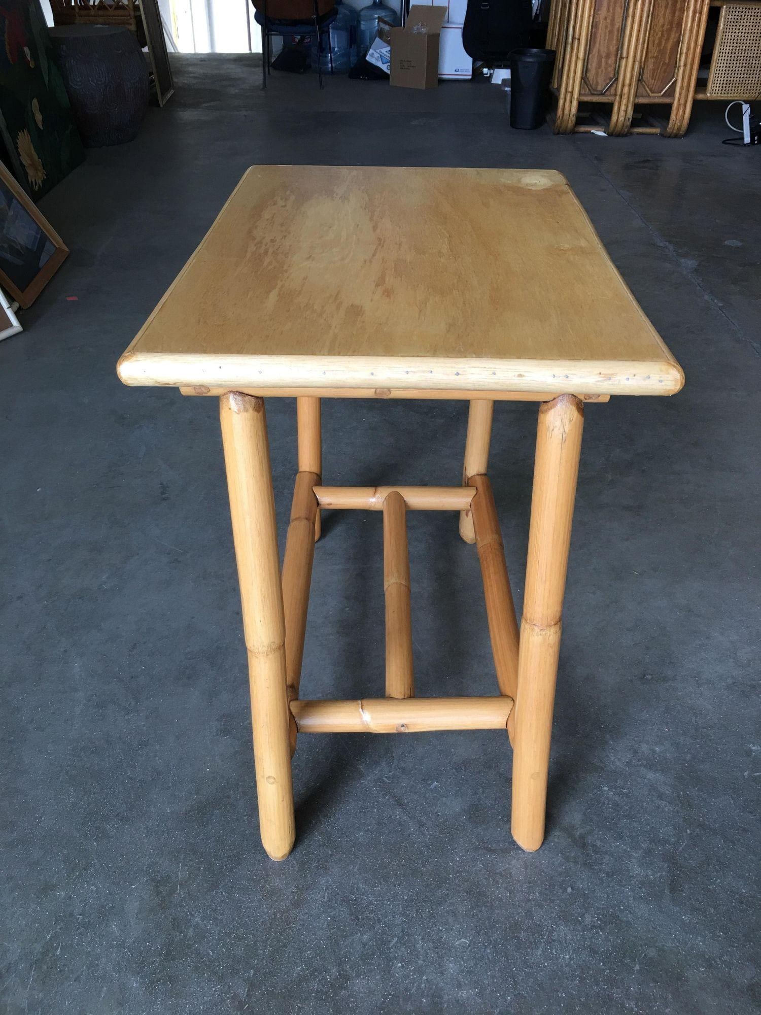 Restored Vintage "The Duke" Rattan Side Bourbon Table With Oak Top - 3