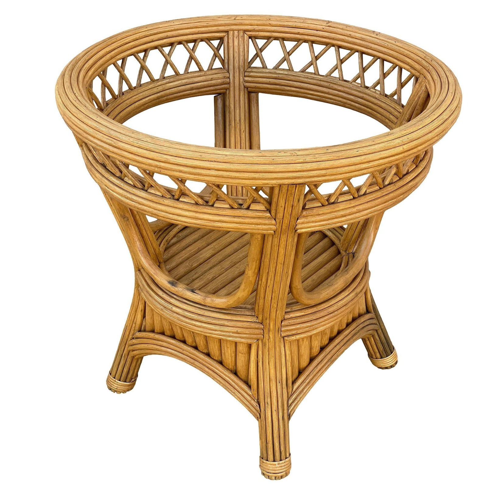 Art Deco Presidents Stick Reed Rattan Round Glass Top Dining Table - 3