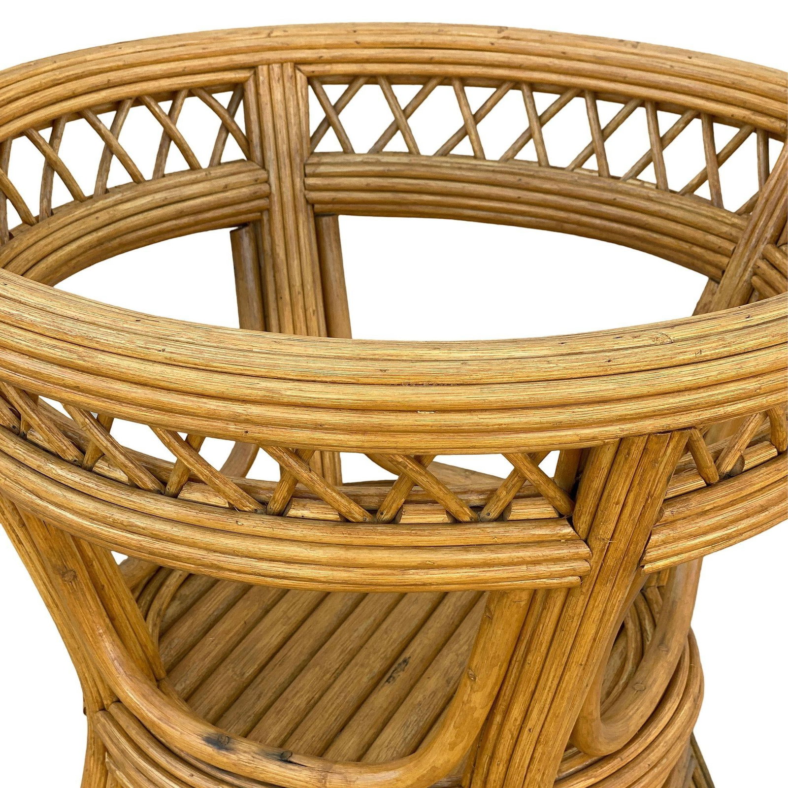 Art Deco Presidents Stick Reed Rattan Round Glass Top Dining Table - 4