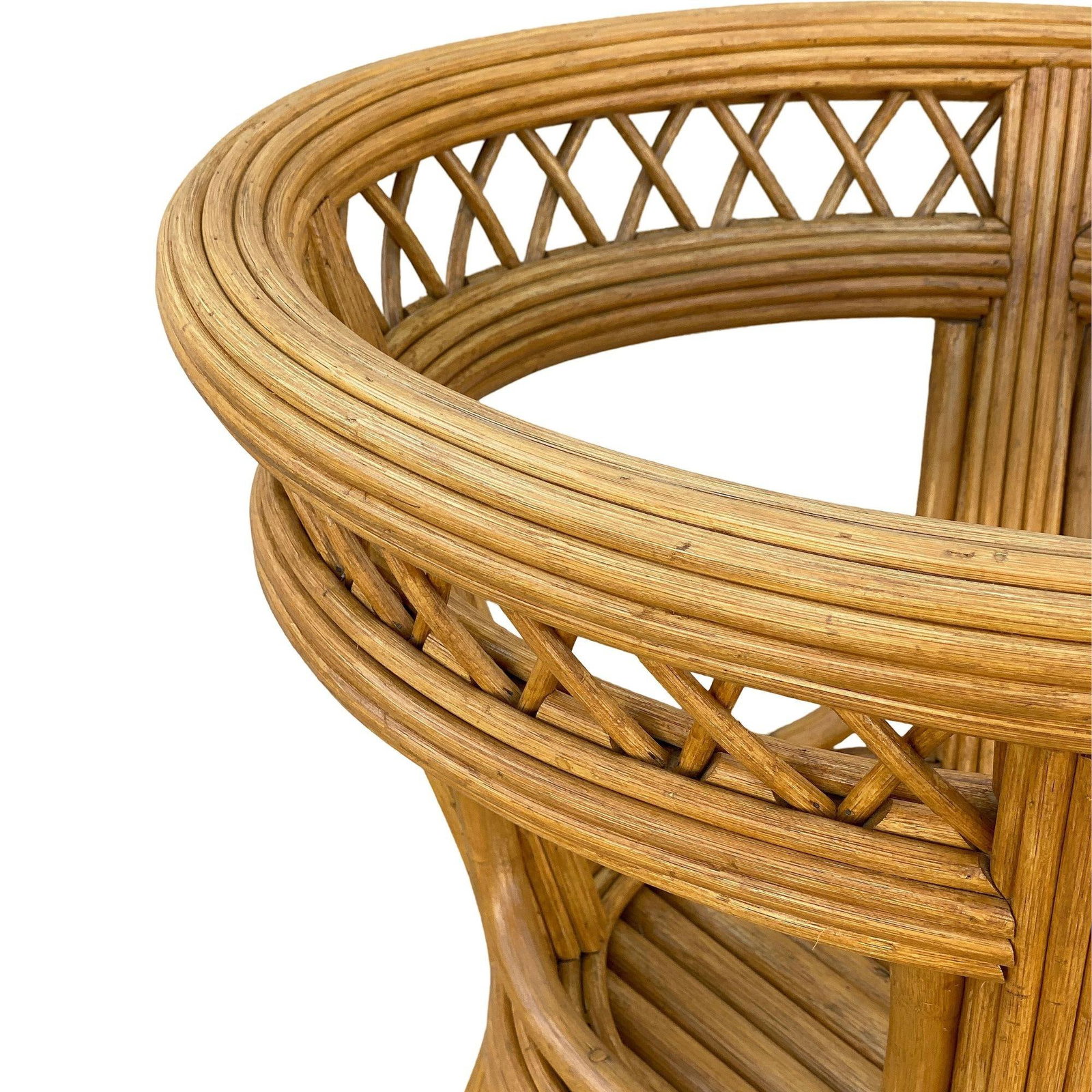 Art Deco Presidents Stick Reed Rattan Round Glass Top Dining Table - 5