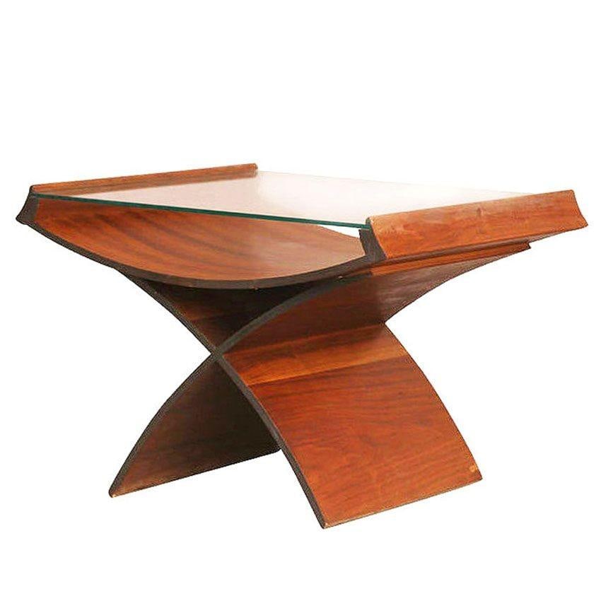 Mid-Century Molded Sculptural Plywood Hourglass Side Drink Table with Glass Top - 2