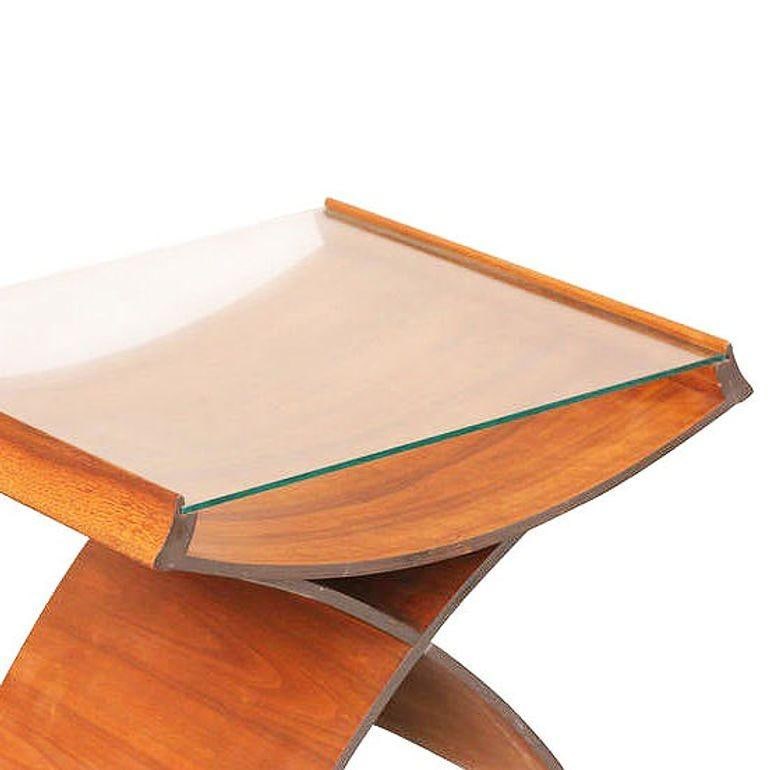 Mid-Century Molded Sculptural Plywood Hourglass Side Drink Table with Glass Top - 3