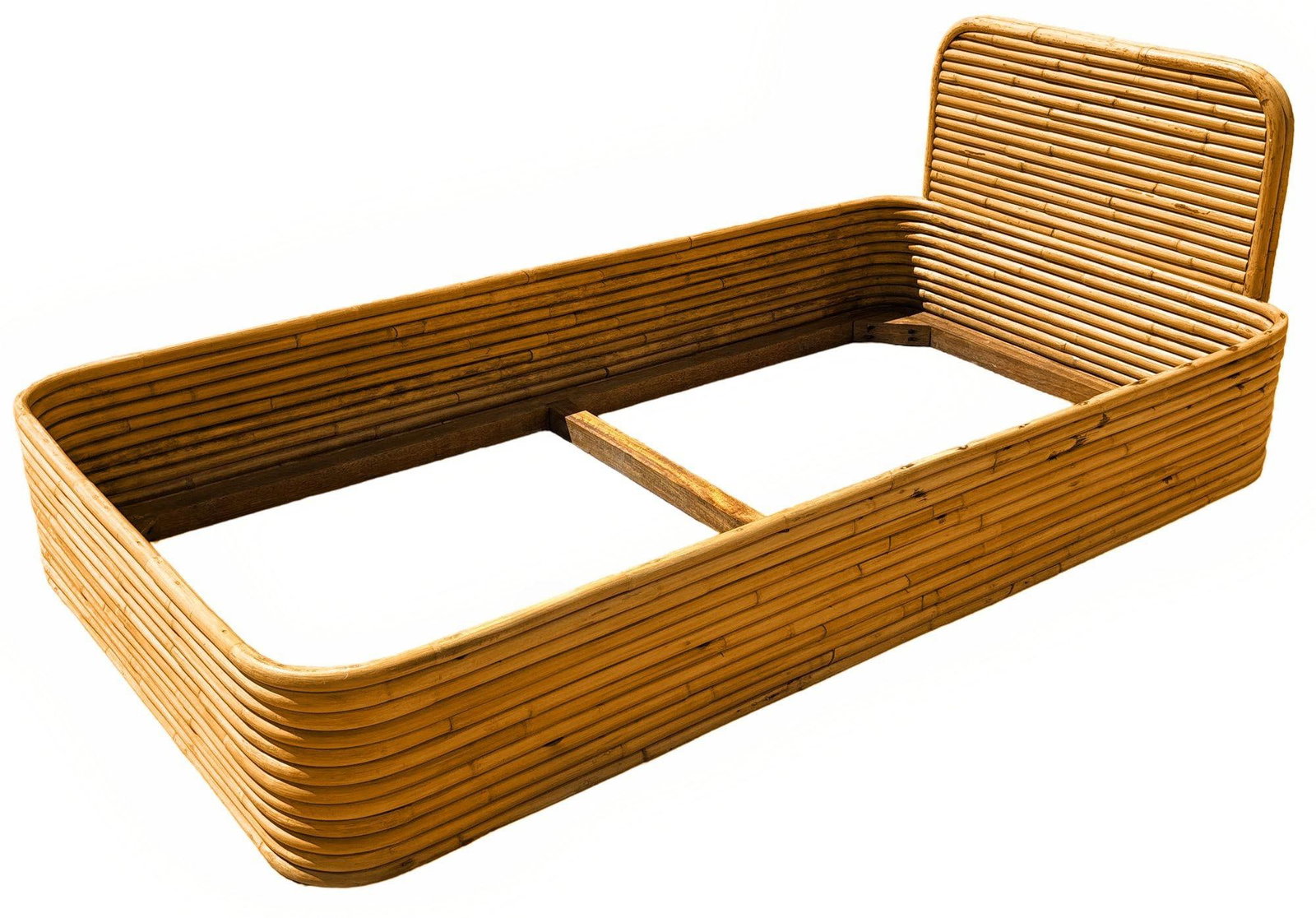 Restored Art Deco Stacked Rattan Bed Twin Size Bed Frame &Headboard, 2 Available - 3