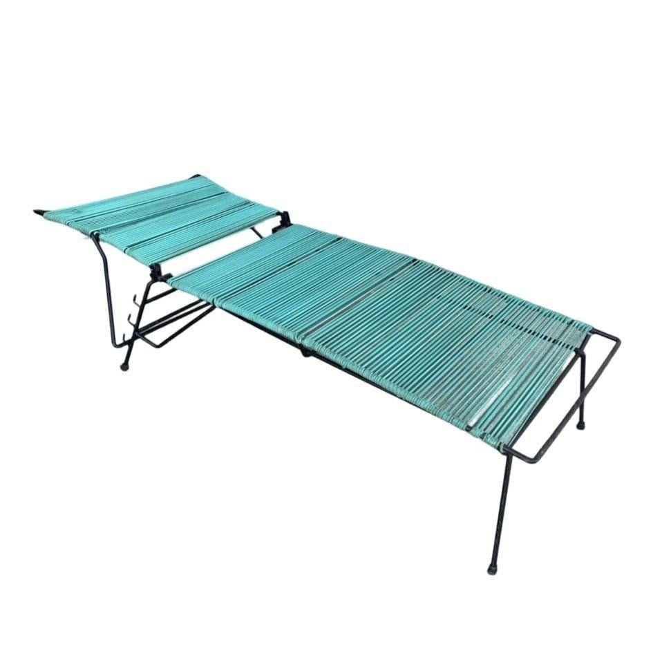 MCM Walter Lamb Style Iron Outdoor/Patio Chaise Lounge w/ Teal Cord, 6 Available - 2
