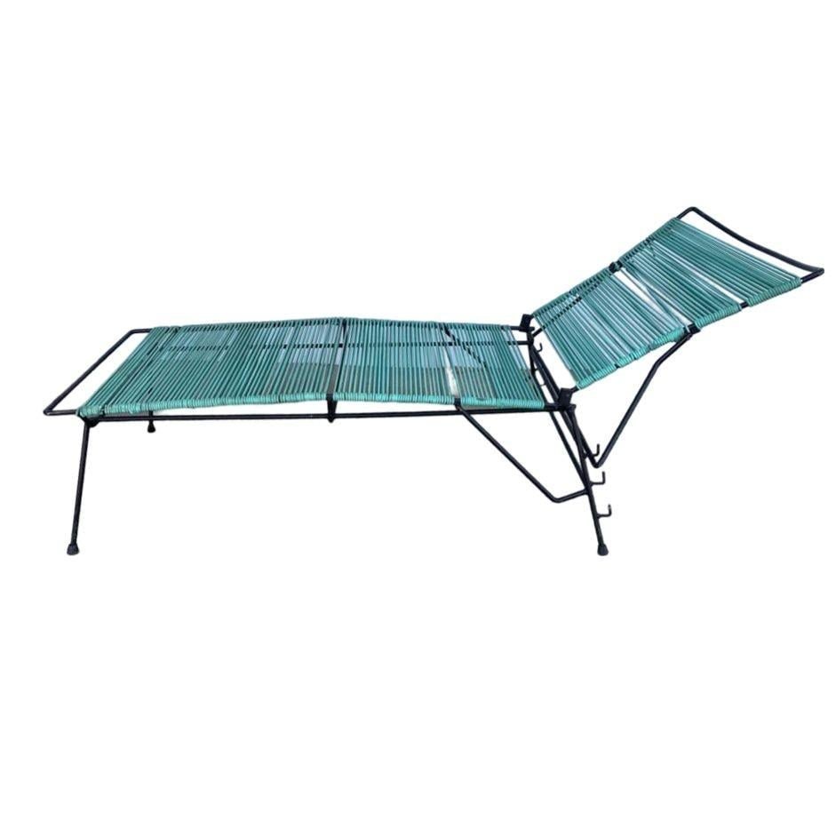 MCM Walter Lamb Style Iron Outdoor/Patio Chaise Lounge w/ Teal Cord, 6 Available - 3