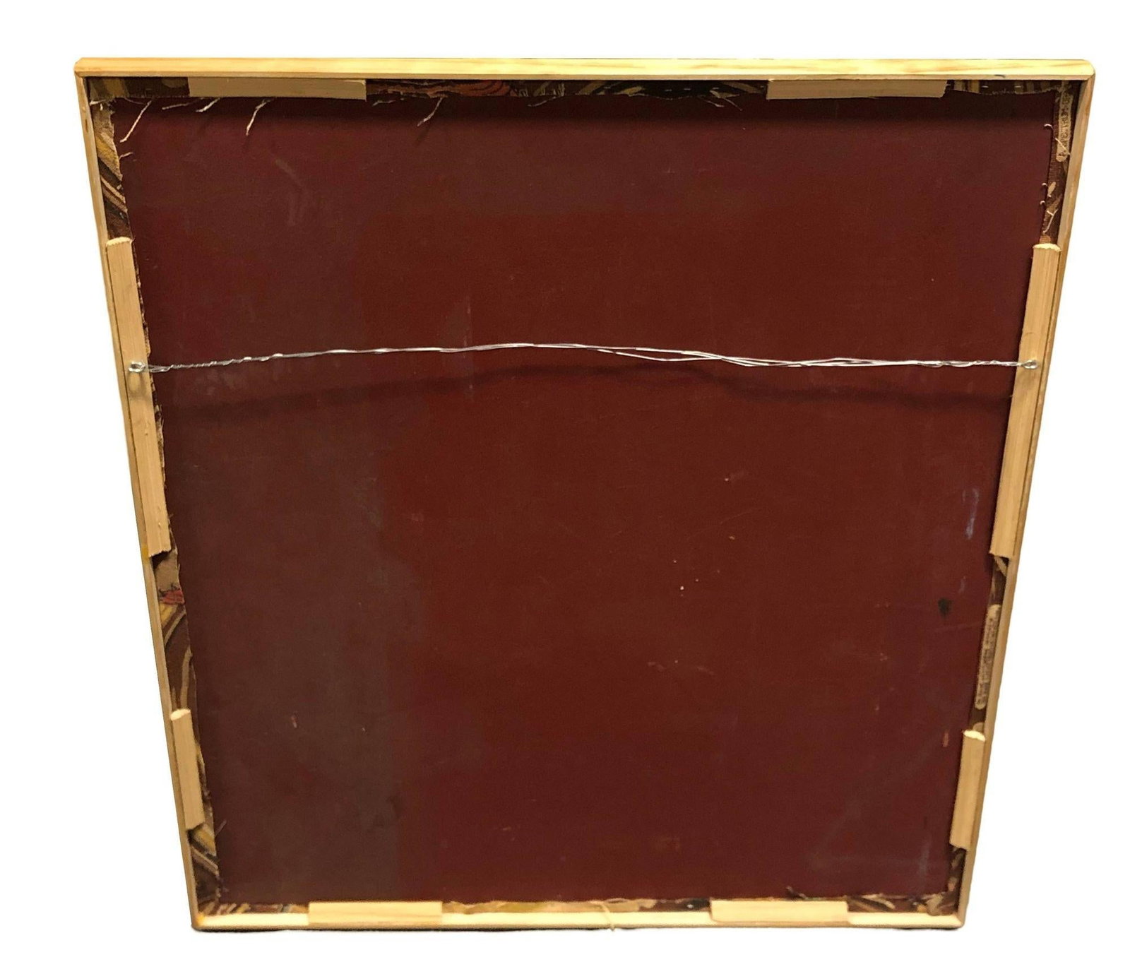 Restored 1949 Rattan Framed Square Crane Bark Cloth Fabric Sample by Spectrum - 5