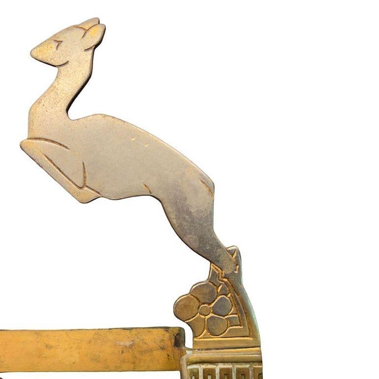 Art Deco Brass & Green Glass Leaping Gazelle Ring Tray - 5
