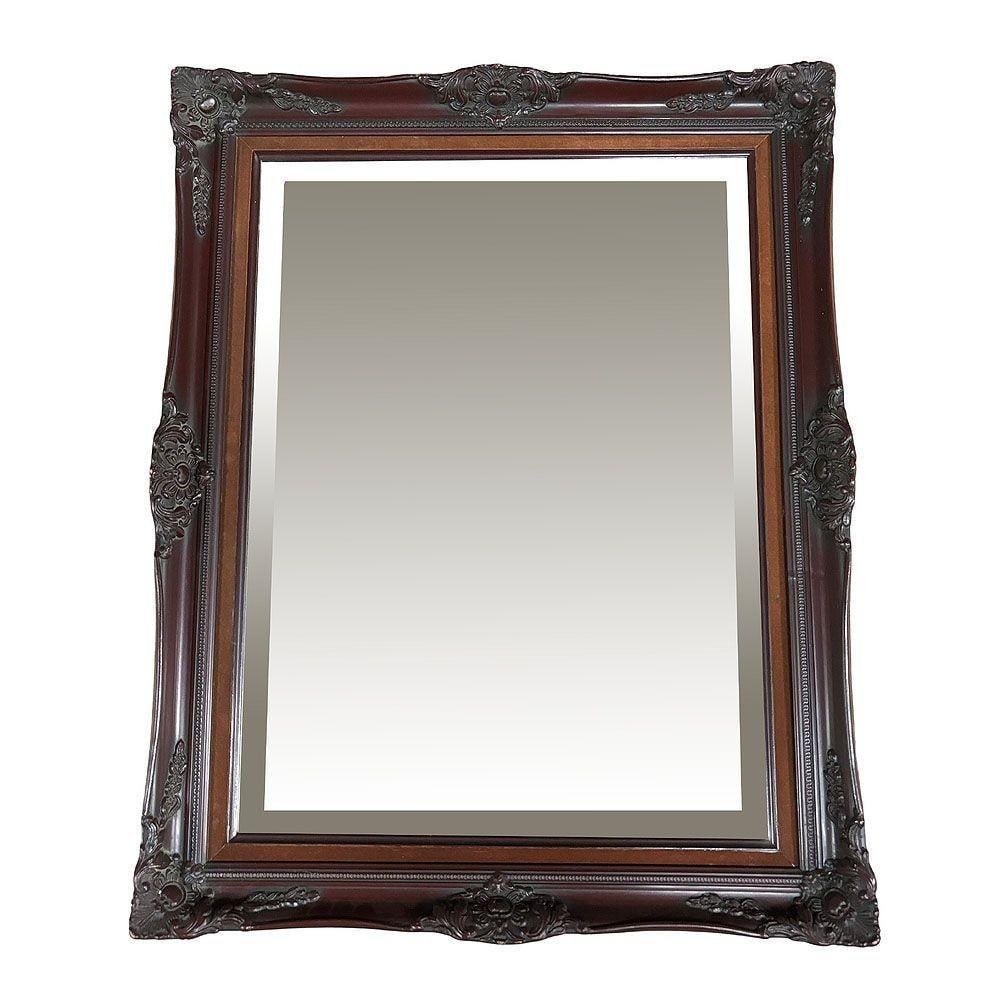 Victorian Style Baroque Embellished Cherry Wood Beveled Wall Mirror - 2