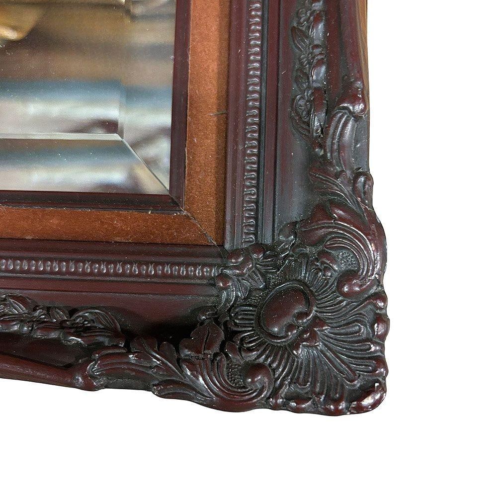 Victorian Style Baroque Embellished Cherry Wood Beveled Wall Mirror - 5
