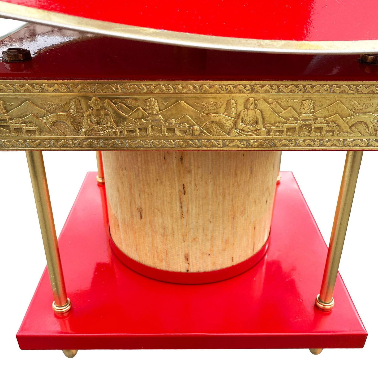 Mid-Century Pagoda Enameled Red Metal & Gold-Tone Tole Chinoiserie Chandelier - 3