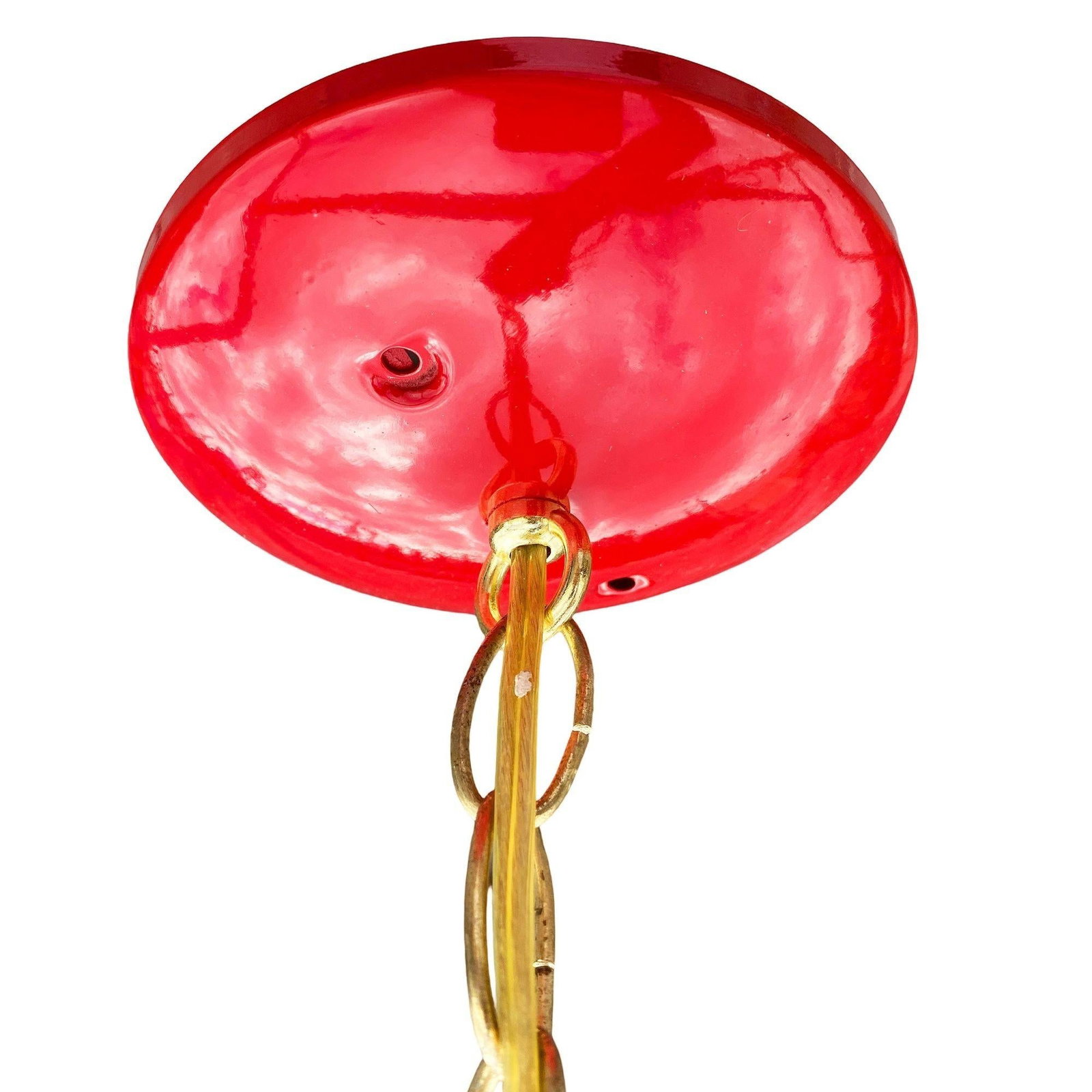 Mid-Century Pagoda Enameled Red Metal & Gold-Tone Tole Chinoiserie Chandelier - 5