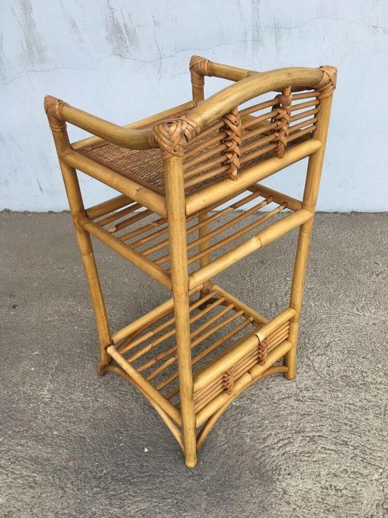 Restored Mid-century Rattan & Wicker Three-Tier Book/Magazine Holder - 2