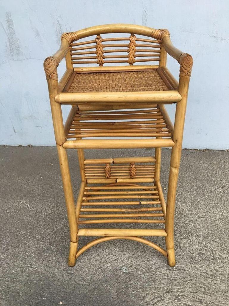 Restored Mid-century Rattan & Wicker Three-Tier Book/Magazine Holder - 3