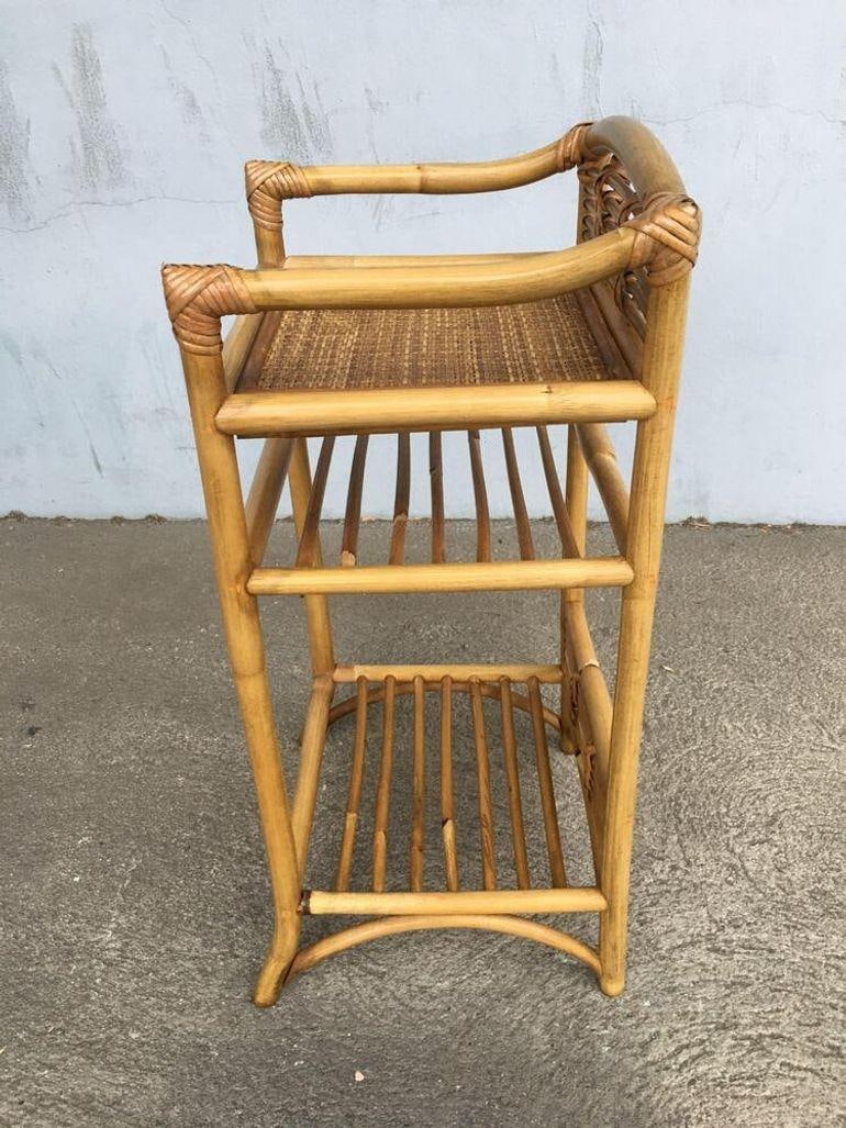 Restored Mid-century Rattan & Wicker Three-Tier Book/Magazine Holder - 4