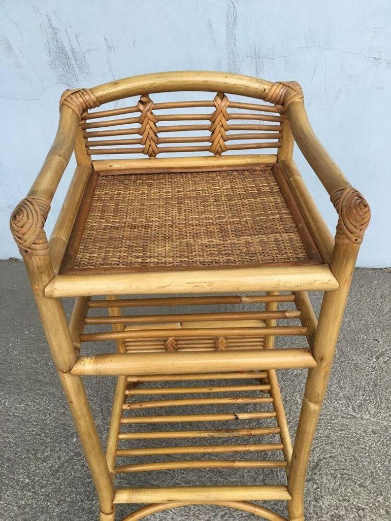 Restored Mid-century Rattan & Wicker Three-Tier Book/Magazine Holder - 5