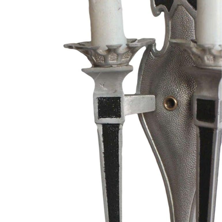 Geometric Art Deco Aluminum Lighted Wall Sconces, Set of 4 - 3