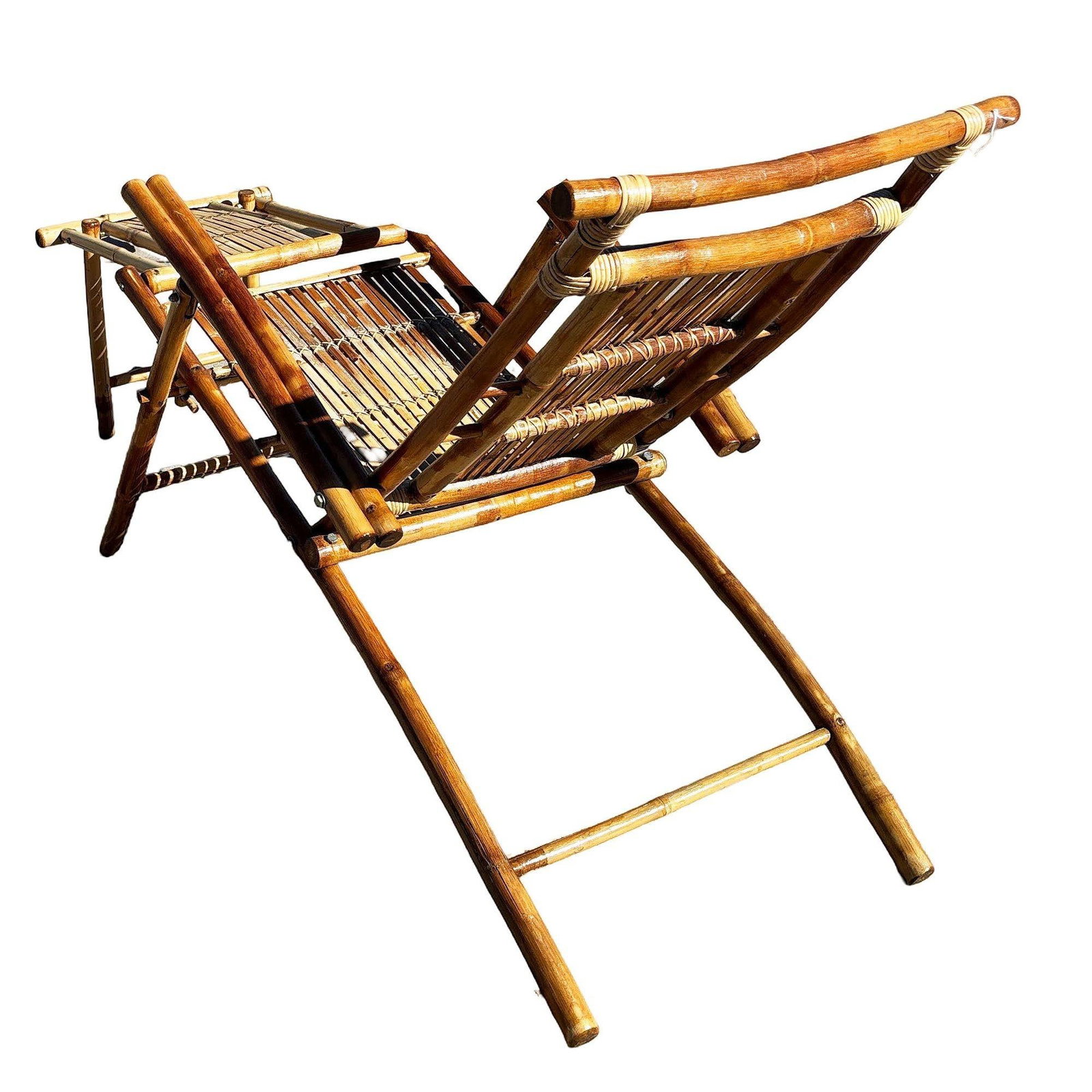 Restored Aesthetic Movement Tiger Bamboo Garden/Patio Fold Lounge Recliner, Pair - 4