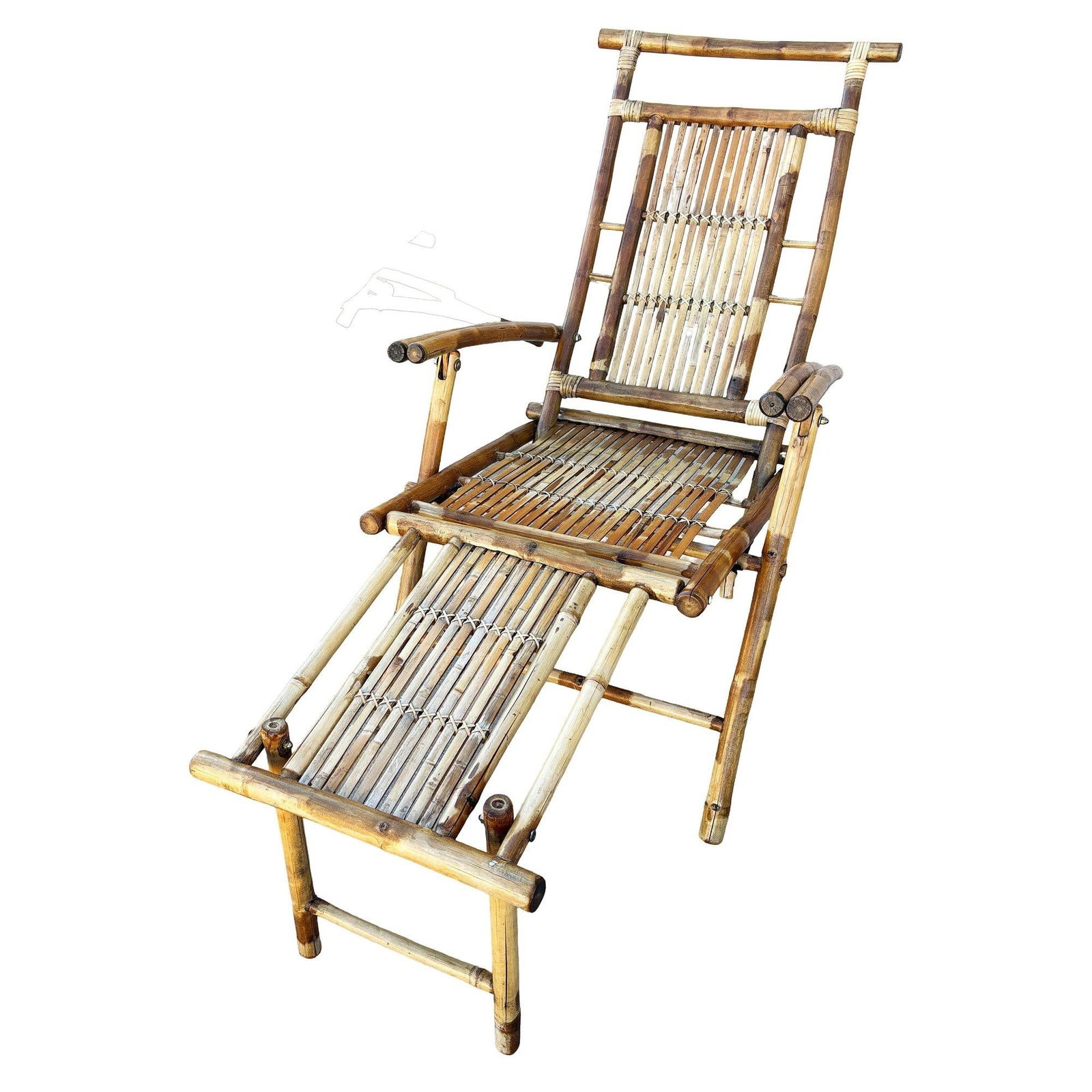 Restored Aesthetic Movement Tiger Bamboo Garden/Patio Fold Lounge Recliner, Pair - 5
