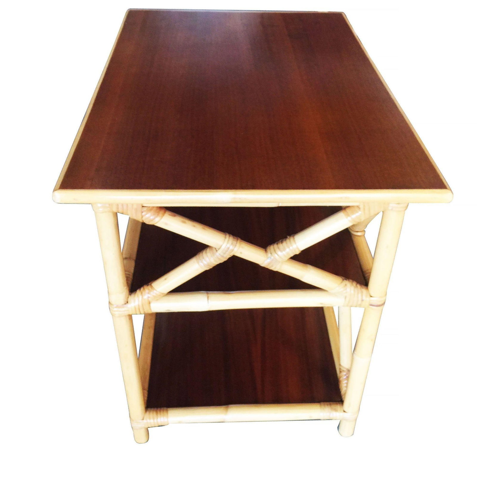 Restored Mahogany and Rattan Three-Tier Side Table - 3