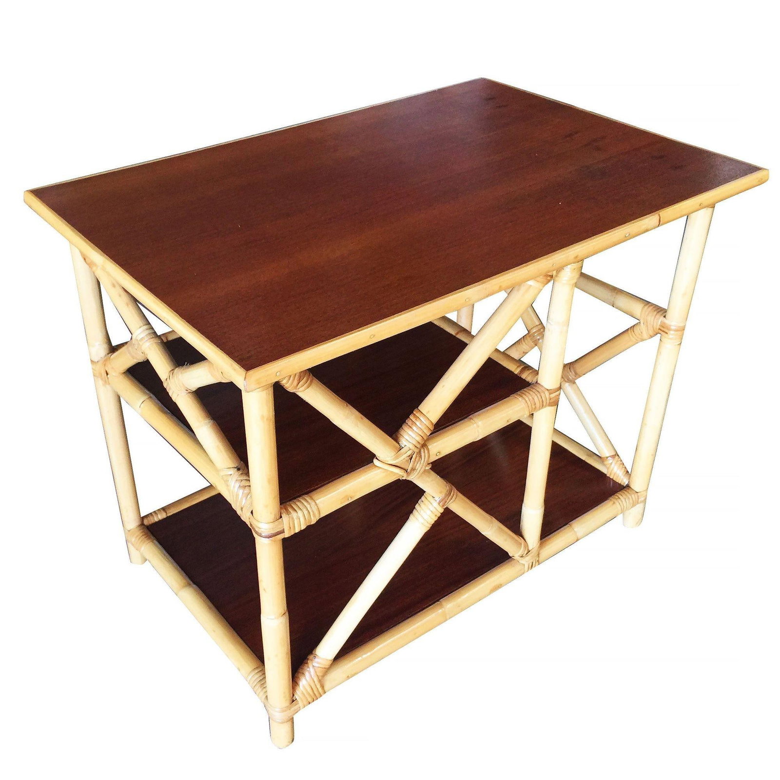 Restored Mahogany and Rattan Three-Tier Side Table - 4