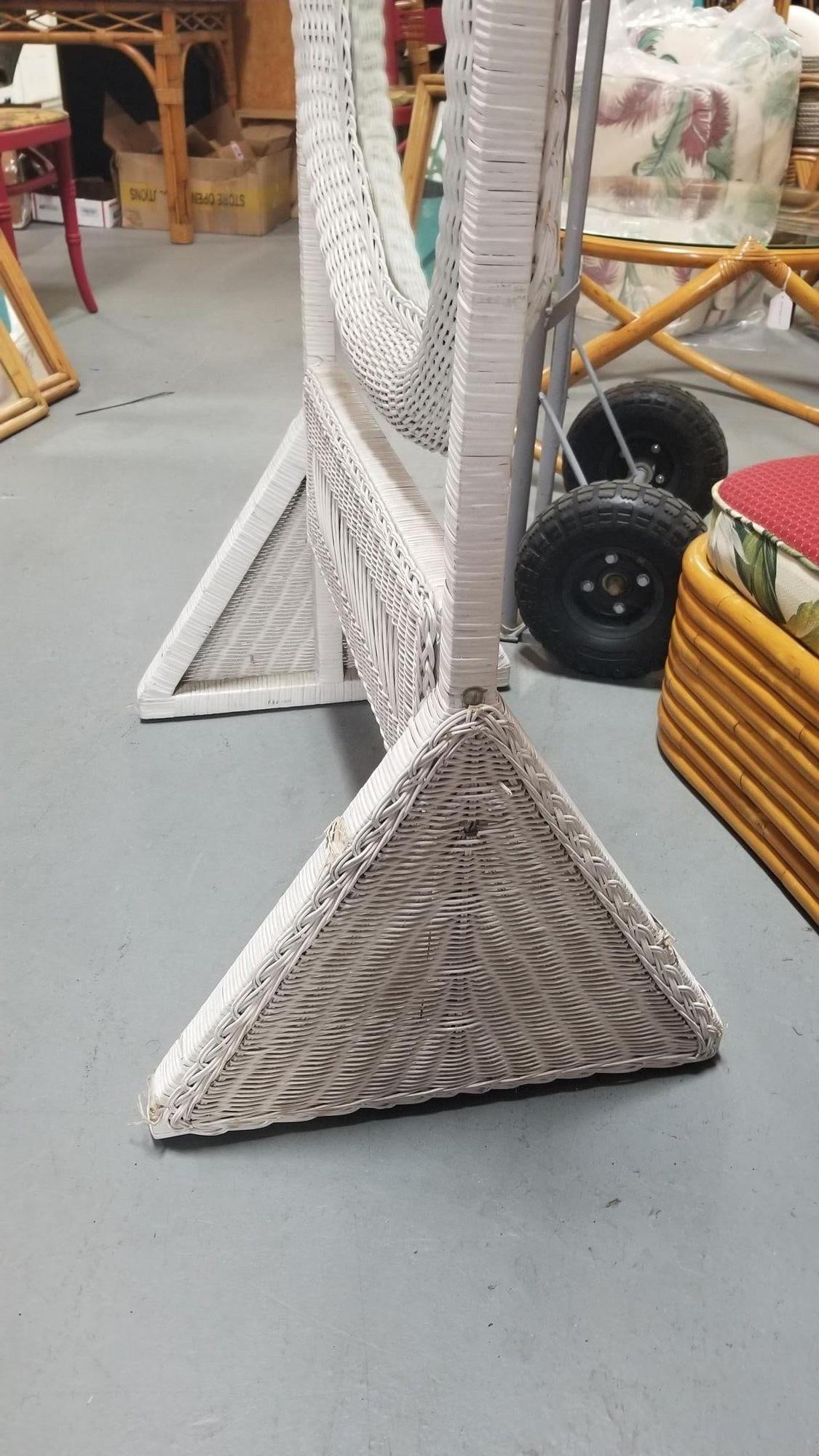 Restored White Rattan Wicker Full Length Cheval Mirror - 2