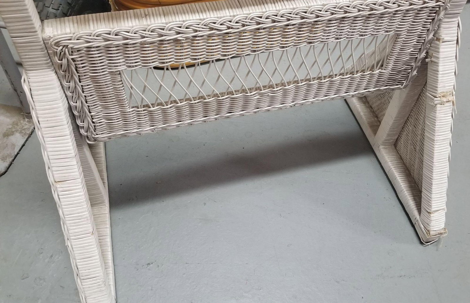Restored White Rattan Wicker Full Length Cheval Mirror - 5