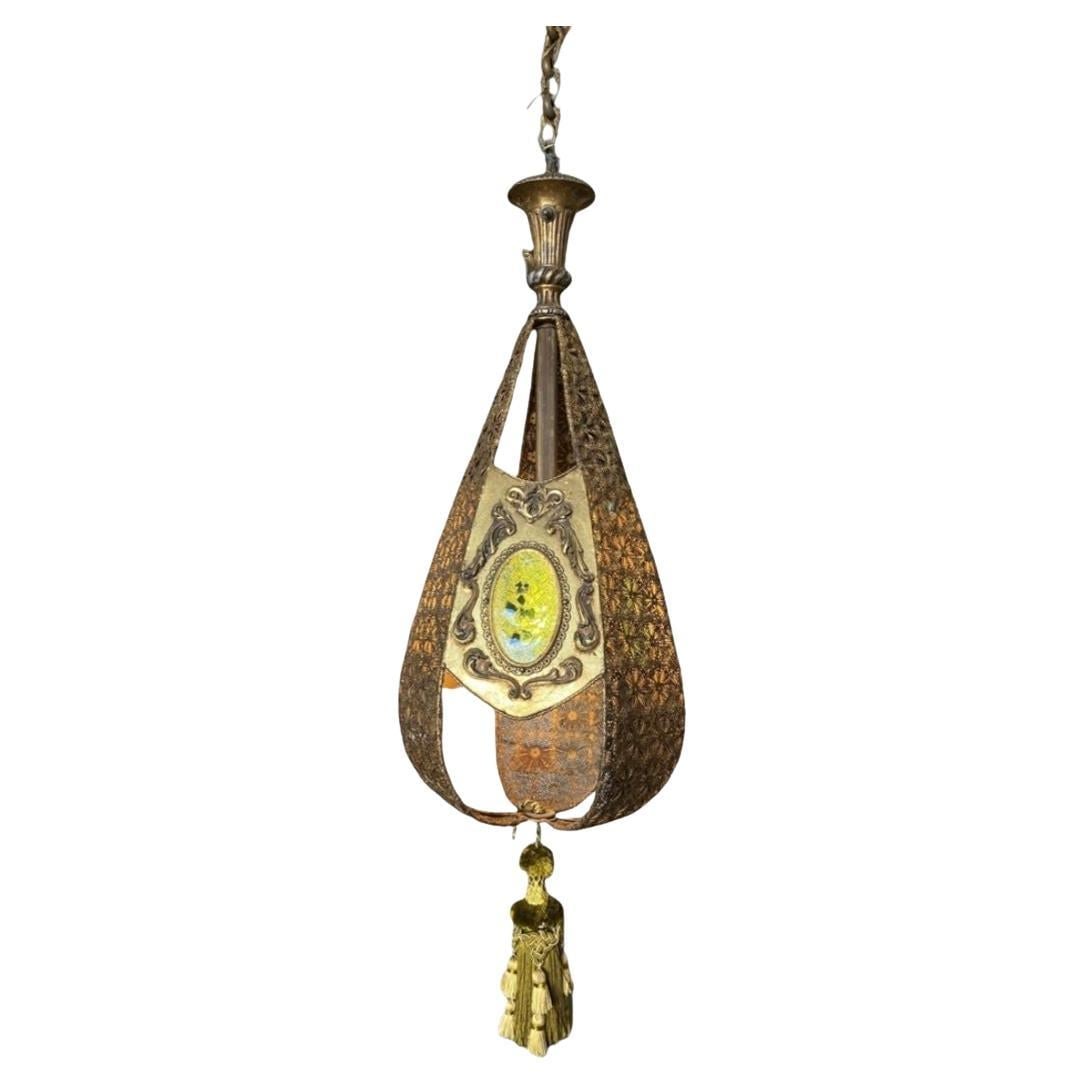 Hollywood Regency Jewel Prisms Filigree Pendant Light, Circa 1950 (1 of 5)