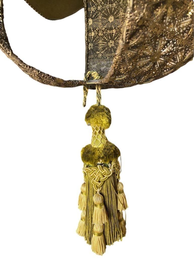 Hollywood Regency Jewel Prisms Filigree Pendant Light, Circa 1950 - 3