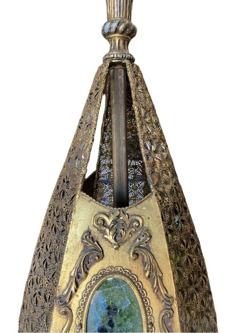 Hollywood Regency Jewel Prisms Filigree Pendant Light, Circa 1950 - 5