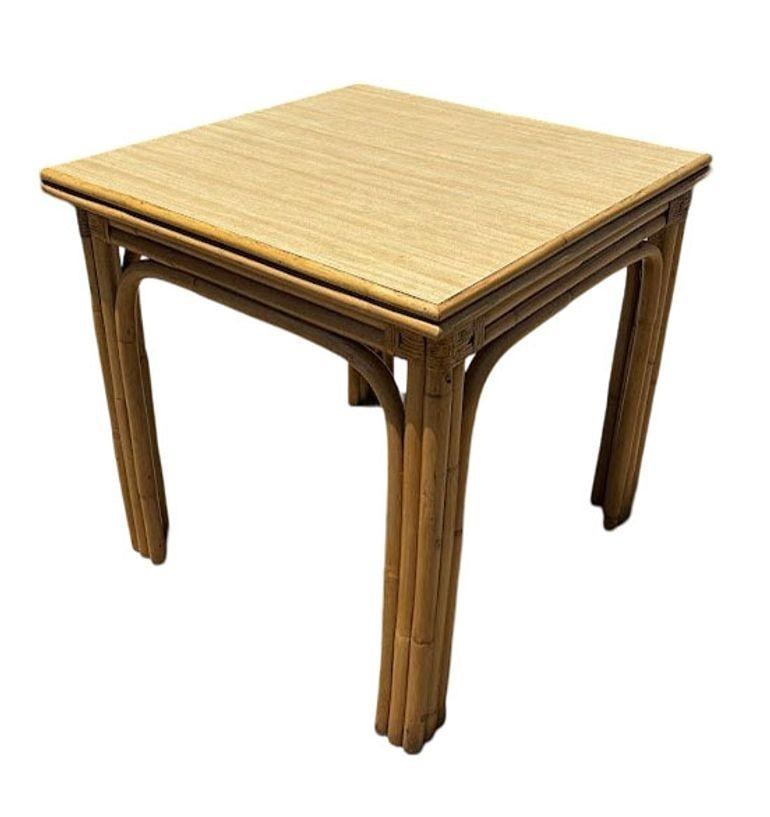 Restored Mid-century Blond Expanding Hinge Leaf Rattan Dining Table - 5
