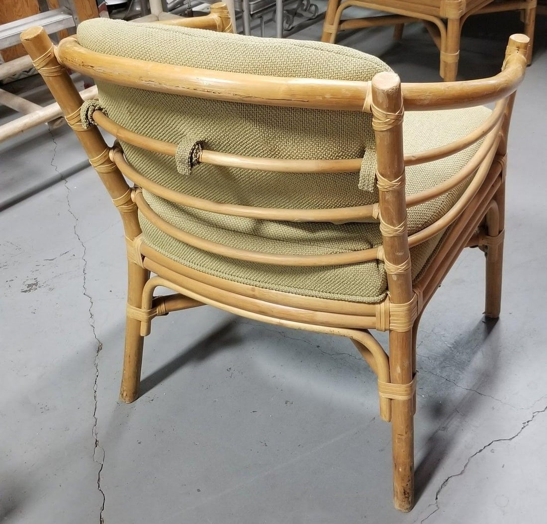 Restored Rattan Barrel Back Dining Chair Armchair W/ Skeleton Arms - Pair - 4