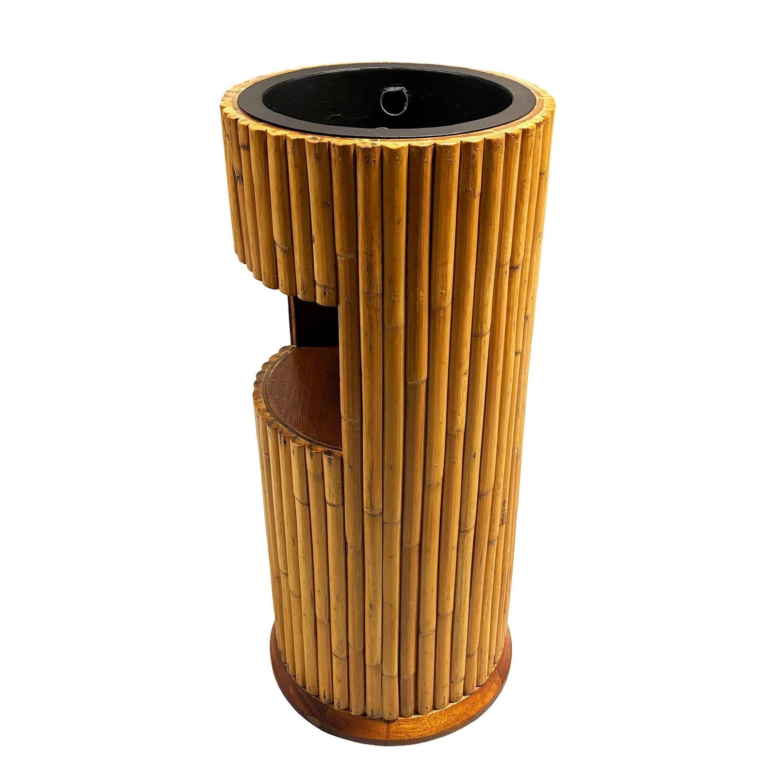 Restored Paul Frankl Style Stacked Rattan Planter Stand w/ Cubby - 2