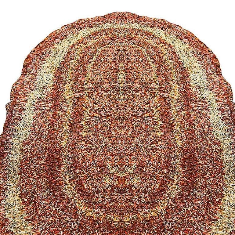 8' Foot Hand Woven Tricolor Oval Scandinavian Shag Rug - 3