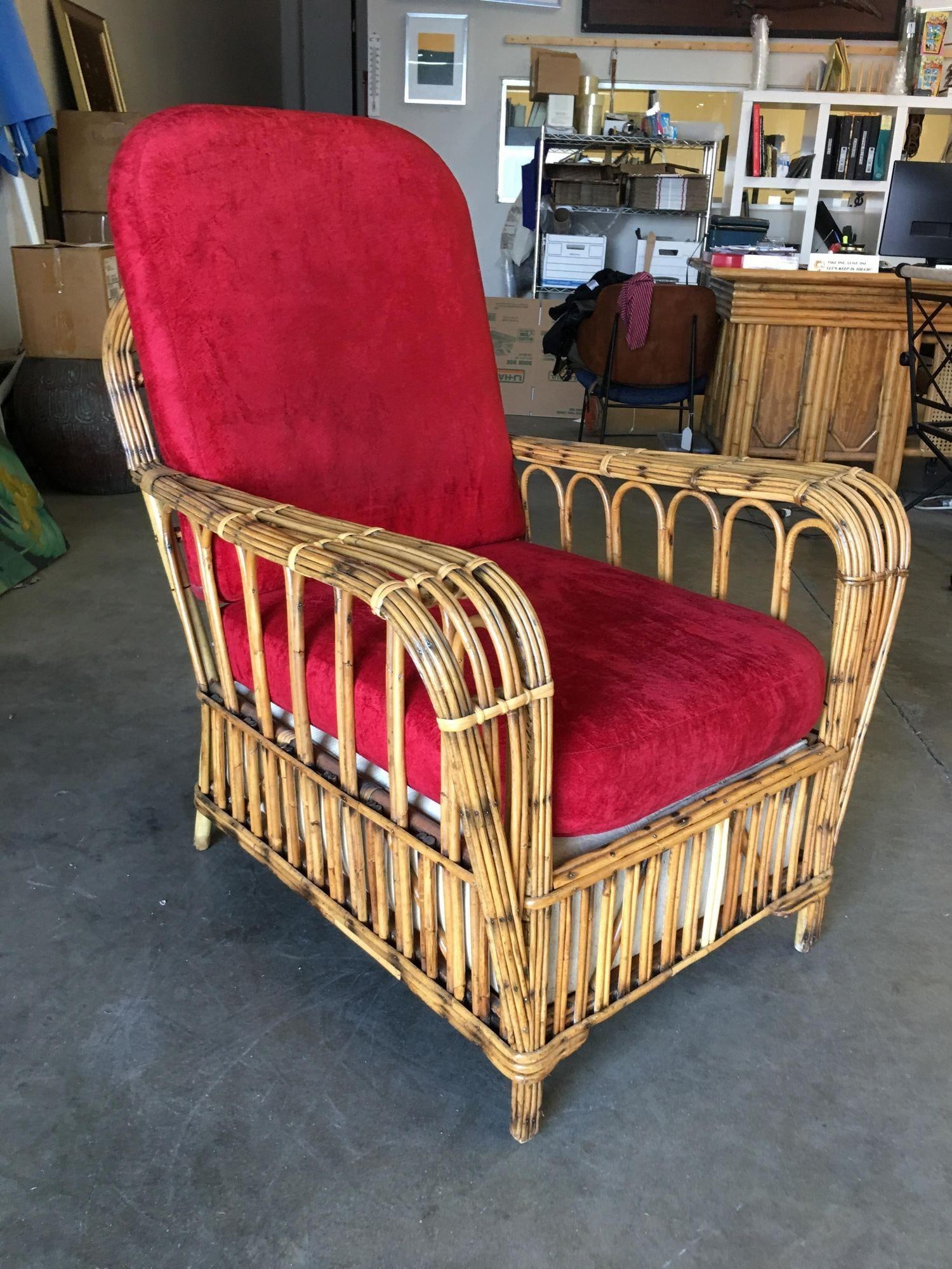 Restored Vintage Art Deco "President's" High Stand Stick Rattan Lounge Chair - 4