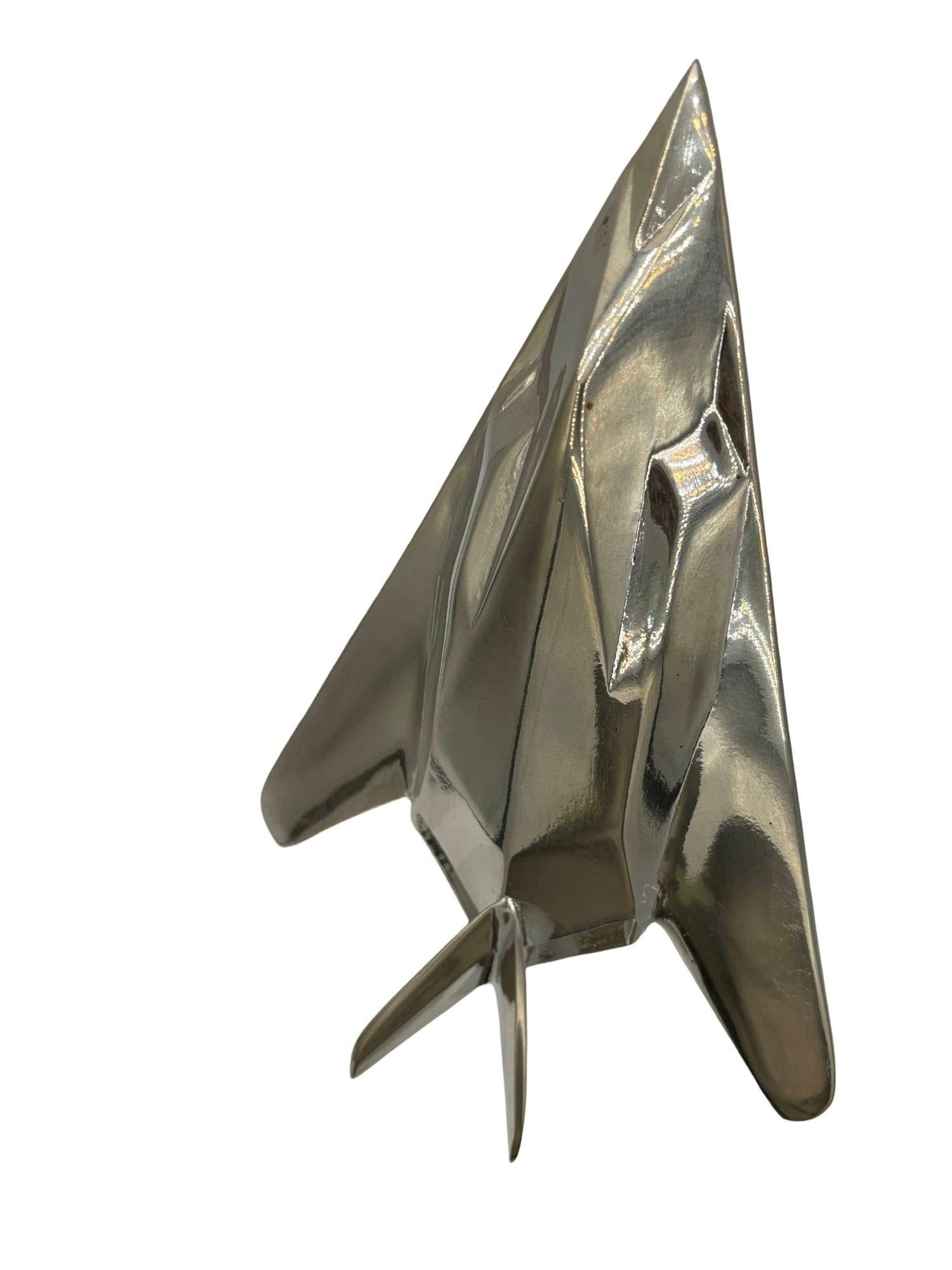 1980s Modernist Lockheed F-117 Nighthawk Chrome Sculpture w/ Black Granite Base - 2