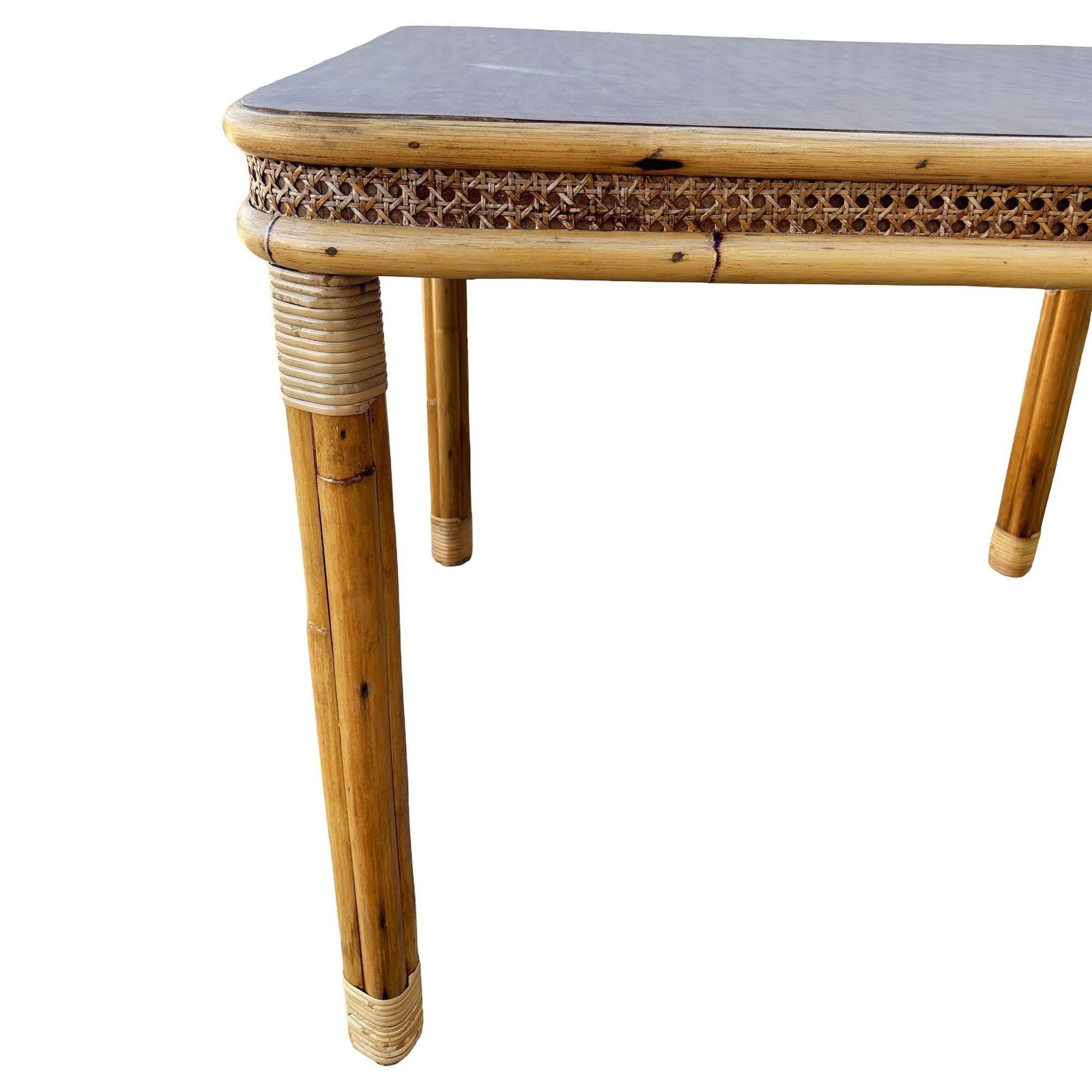 Restored 4-Strand Legs Rattan Dinette Dining Table w/ Formica Top & Wicker Sides - 2