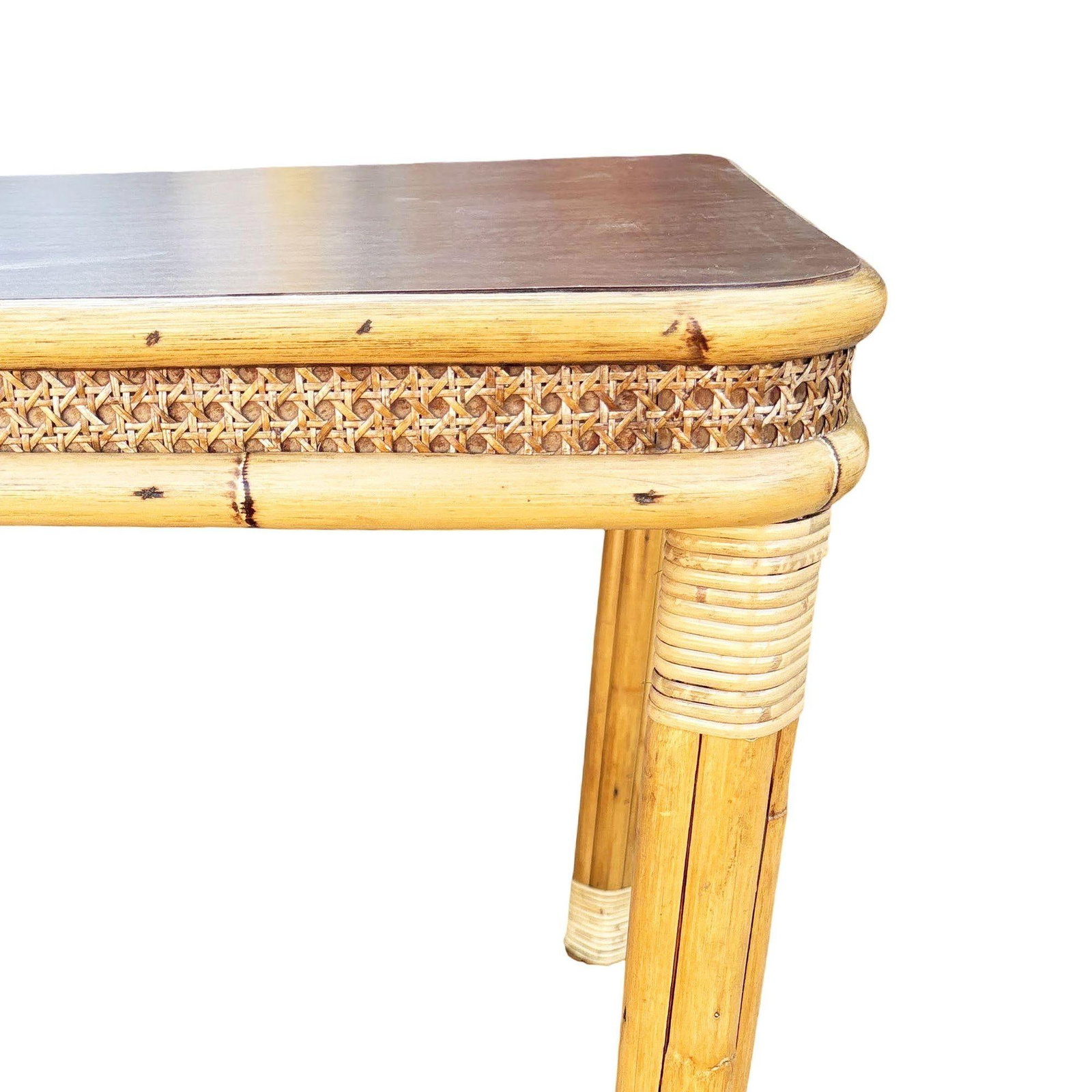 Restored 4-Strand Legs Rattan Dinette Dining Table w/ Formica Top & Wicker Sides - 3