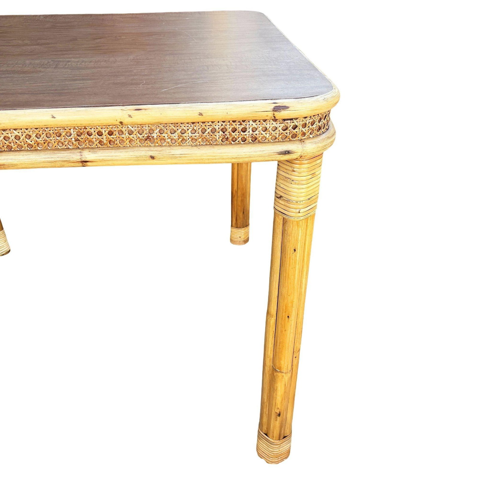 Restored 4-Strand Legs Rattan Dinette Dining Table w/ Formica Top & Wicker Sides - 4
