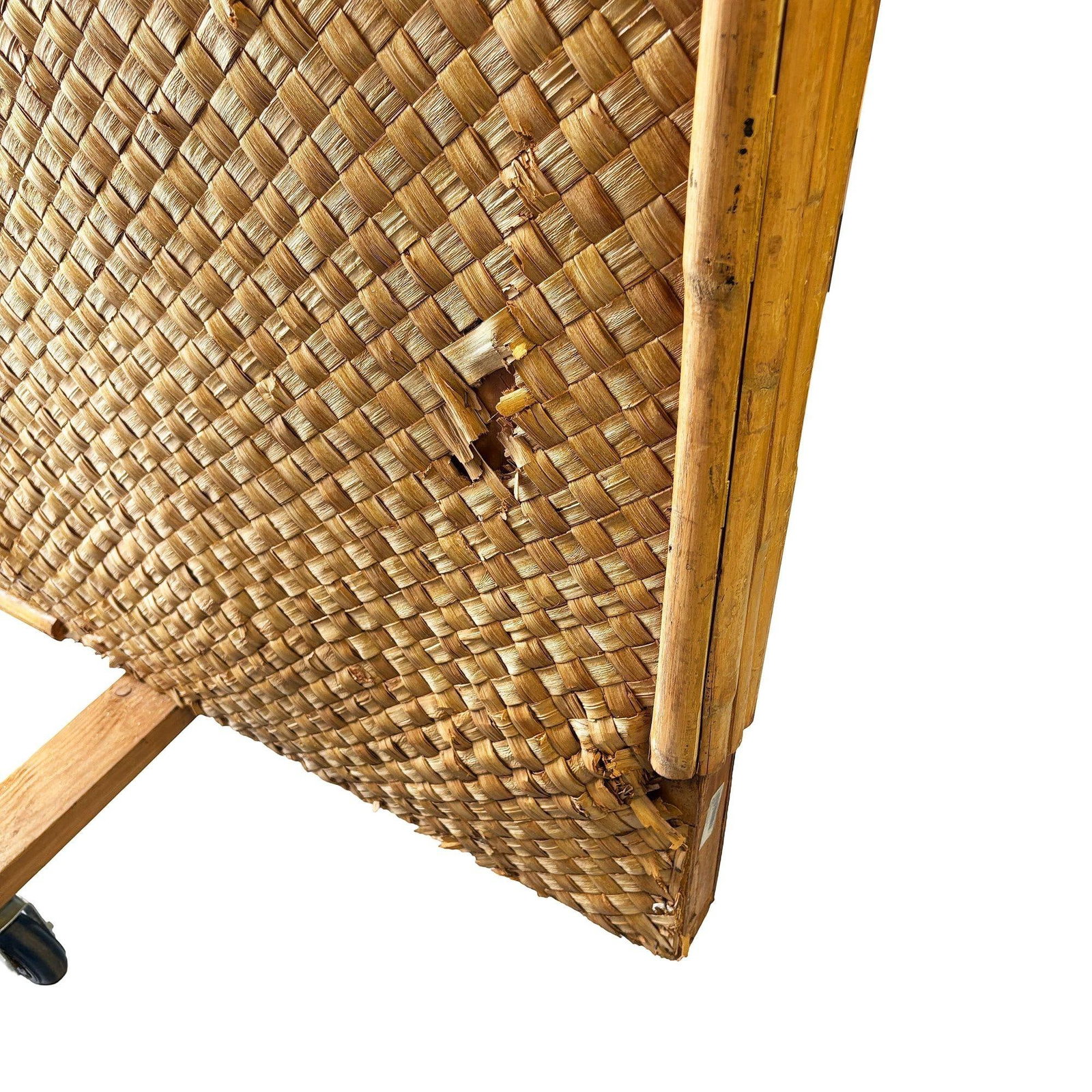 Mid-Century 9' Foot X 6' Foot Rattan and Woven Wicker Wall Divider w/ Wheels - 4