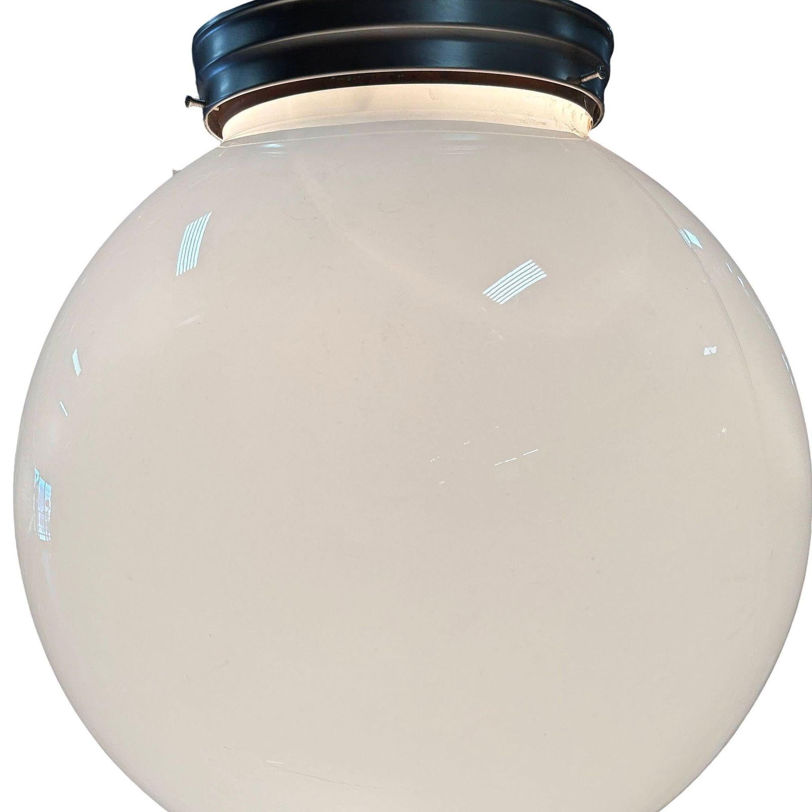 Art Deco Milk Glass Globe Shade Pendant with Nickel Plate Fitter, by Ray-Lite - 3