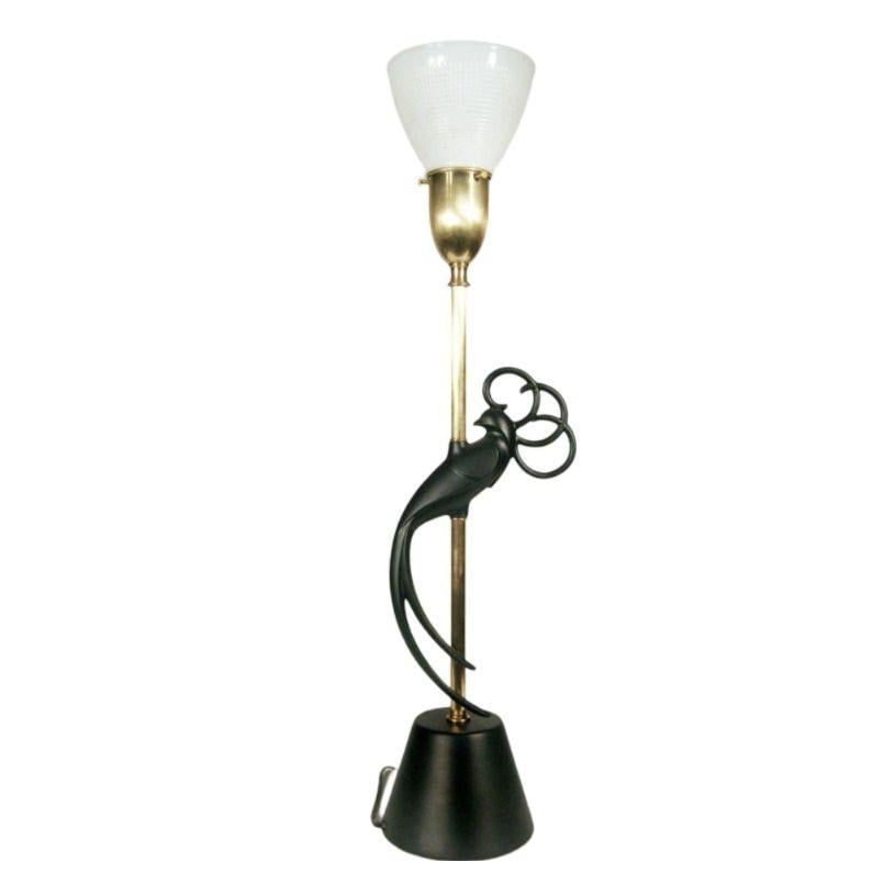 Mid-century Brass & Steel "Lovebird" Sculptral Table Lamp by Rembrandt , Pair - 3