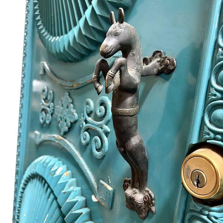 Mid-century Hollywood Regency Grand Turquoise Door w/ Custom Handles - 5
